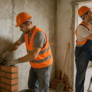 Muratori dentro una casa in fase di ristrutturazione