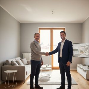 cliente e coordinatore esecutivo si stringono la mano a ristrutturazione terminata