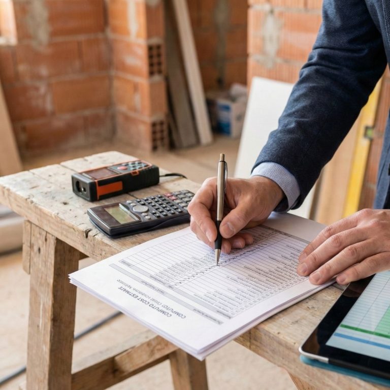 Computo metrico estimativo durante una ristrutturazione a Milano: tecnico che compila costi, quantità e lavorazioni dell’appartamento.